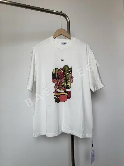 오프화이트 연두색 그래피티 남성 반팔 티셔츠 87080