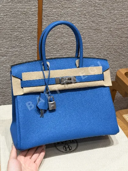 에르메스 버킨 30 블루 브리스풀 토고 가죽 가방 144775