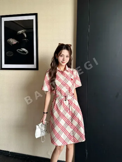 버버리 깅엄 체크 반소매 셔츠 원피스 103163