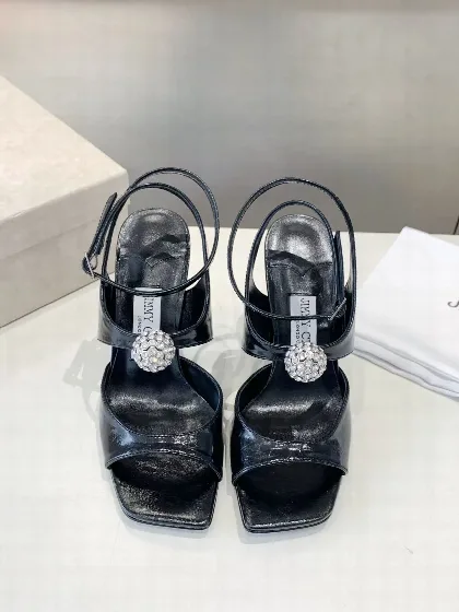 지미추 스퀘어토 비즈 장식 하이힐 샌들 8102
