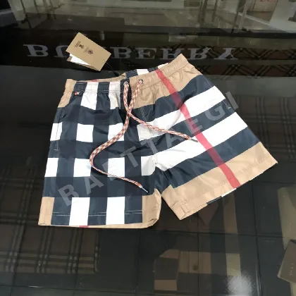 버버리 체크 메시 드로스트링 남성 반바지 136785