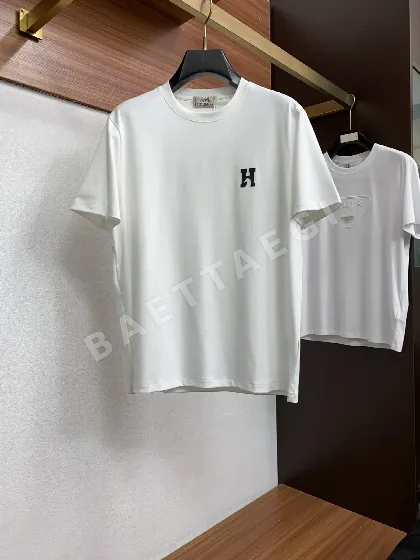 에르메스 100수 양면 머서라이즈드 코튼 남성 반팔 티셔츠 148663