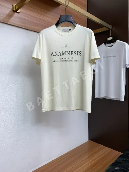 브루넬로쿠치넬리 남성 아이스 실크 코튼 크루넥 반팔 셔츠 47965
