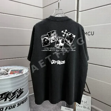 오프화이트 워시 가공 루즈핏 크루넥 반팔 티셔츠 87261