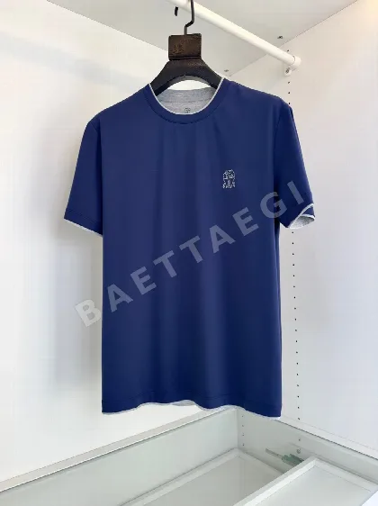 브루넬로쿠치넬리 코튼 트림 배색 남성 반팔 셔츠 47909