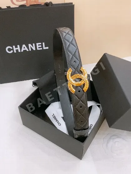 샤넬 더블 C 금장 램스킨 다이아몬드 패턴 가죽 벨트 58457