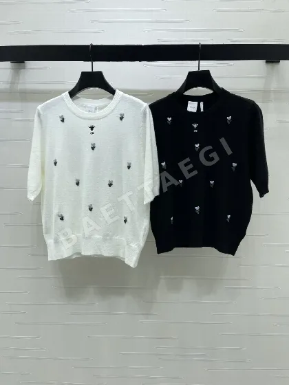 디올 꽃무늬 자수 크루넥 니트 반팔 티셔츠 155679