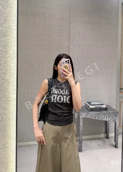 디올 데미지 슬로건 반팔 티셔츠