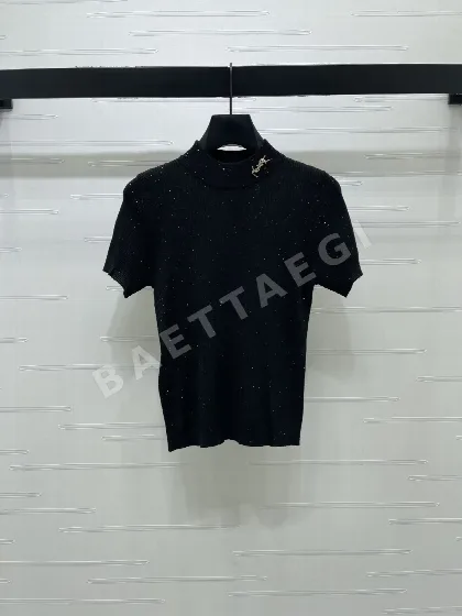 생로랑 여성 하이넥 반팔 니트 탑 103350