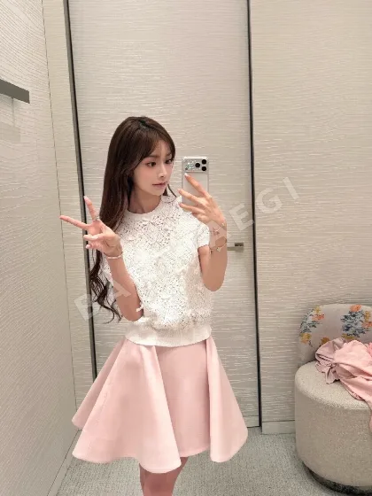 디올 리본 포인트 시스루 반팔 니트탑 126413