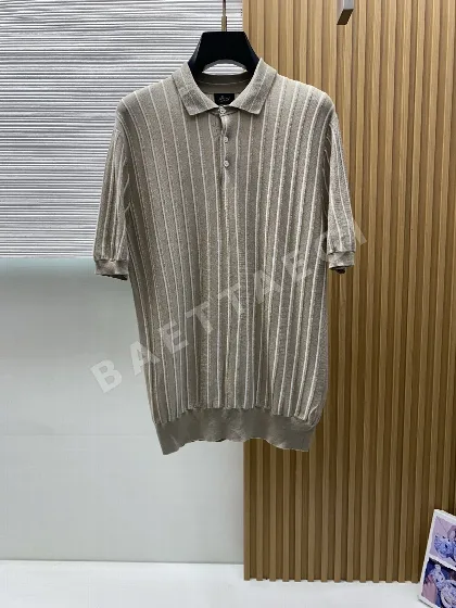 브리오니 세로 줄무늬 실크 반팔 니트 폴로셔츠 88609