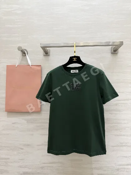 미우미우 스팽글 자수 반팔 티셔츠 52529