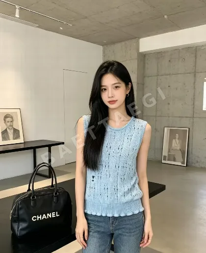 디올 오픈워크 리브 니트 반팔 베스트 54188
