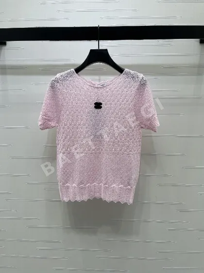 샤넬 꽃무늬 자수 크루넥 니트 여성 반팔 티셔츠 103947