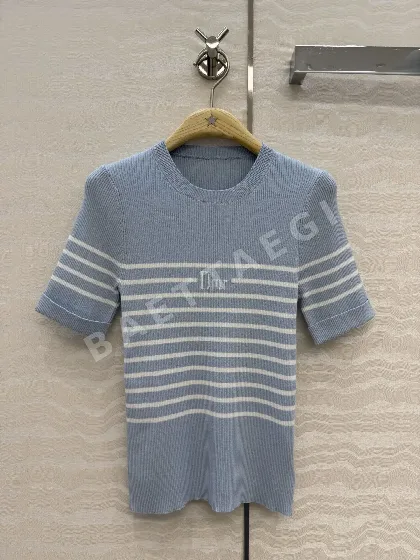 디올 네이비 스트라이프 라운드넥 슬림 니트 반팔티셔츠 54403