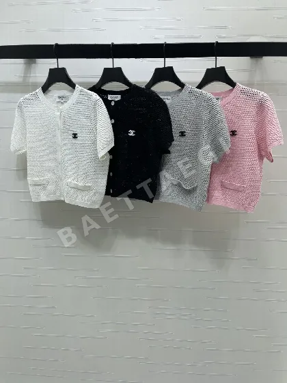 샤넬 시스루 라운드넥 여성 반팔 카디건 103766