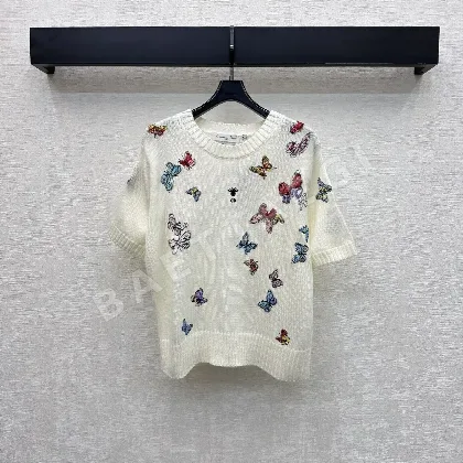 디올 나비 자수 라운드넥 반팔 니트웨어 52007