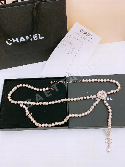 샤넬 하트 라인스톤 진주 체인 벨트 58492