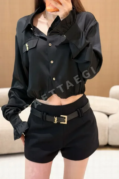 생로랑 메탈릭 로고 크롭트 셔츠 103296