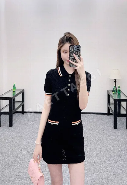 샤넬 까멜리아 캐시미어 카라 반팔 니트 티셔츠 6054
