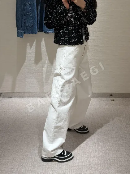 샤넬 더블 C 링 버클 하이웨이스트 와이드 데님 바지 104154