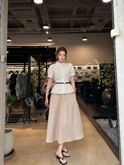디올 CD 펜던트 드로스트링 허리 미디 스커트 117698