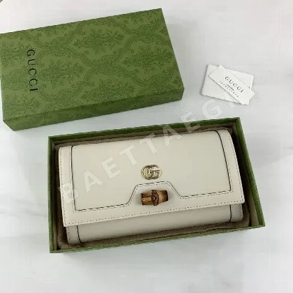 구찌 대나무 잠금 화이트 가죽 지갑 658243