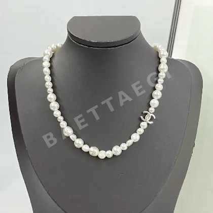 샤넬 실버 더블 C 로고 바로크 진주 목걸이 68830
