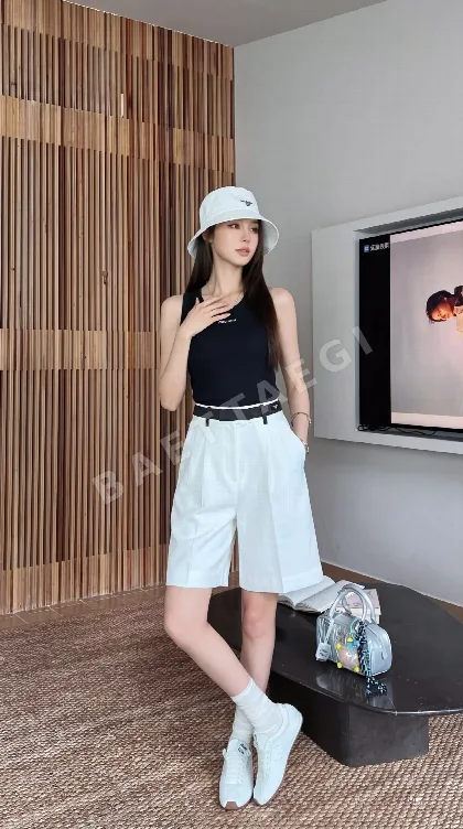 프라다 컬러 블록 린넨 여성 바지 97711