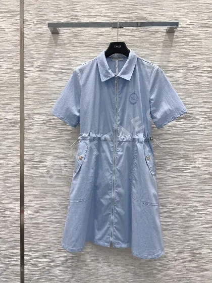 디올 라펠 카라 자수 로고 미들 원피스 92962