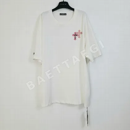 크롬하츠 CH 크로스 실버 자수 가죽 라벨 여성 반팔 53646