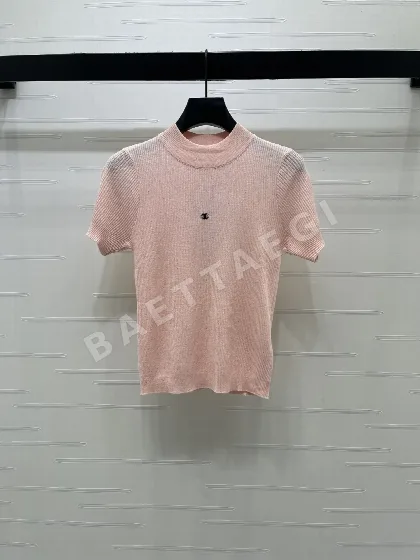 샤넬 스팽글 장식 여성 반팔 니트 탑 103840