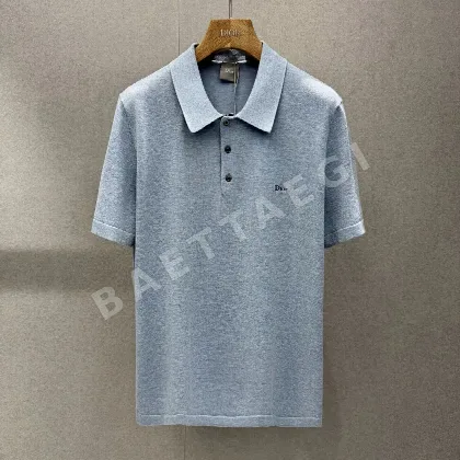 디올 블루 카시미어 혼방 남성 반팔 폴로셔츠 131687