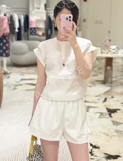 펜디 더블 포켓 자수 고무 허리밴드 여성 실크 나일론 반바지 126442