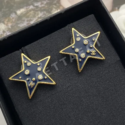 샤넬 골드 더블 C 전기 블루 에나멜 별 귀걸이 68965