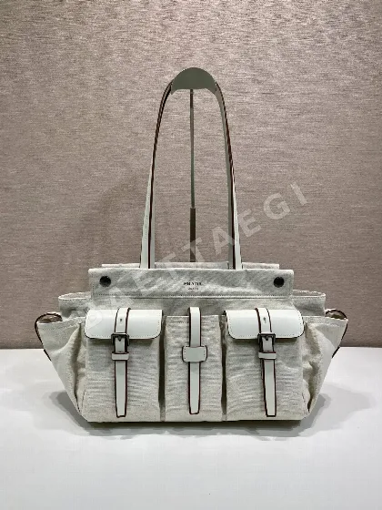 프라다 빈티지 캔버스 가죽 토트백 1BG644 122339