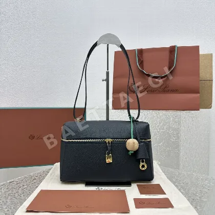 로로피아나 팜 프린트 로열 블루 가죽 크로스바디 숄더백 128859