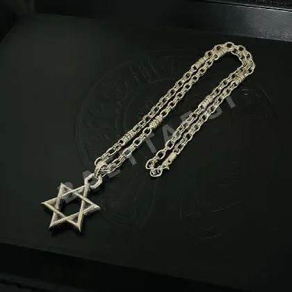 크롬하츠 클래식 레터 버튼 육각별 펜던트 목걸이 62141
