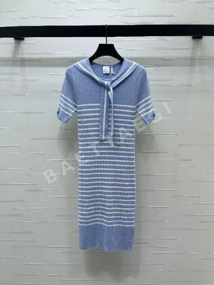 디올 숄 스트라이프 니트 반소매 원피스 54440