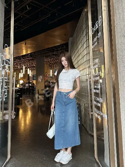 샤넬 더블 C 메탈 버클 데님 스커트 117046