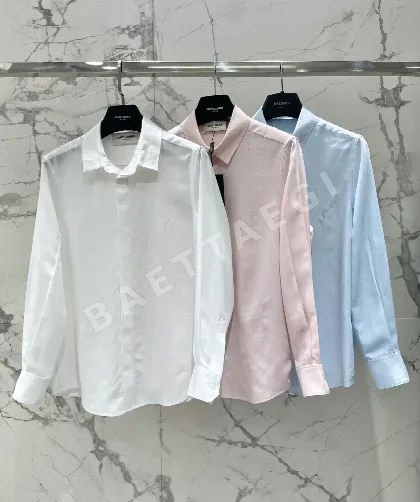 생로랑 자수 로고 여성 실크 셔츠 103340