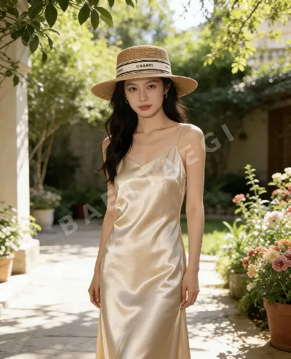 샤넬 블랙 리본 밀짚 플랫 탑 모자 82698