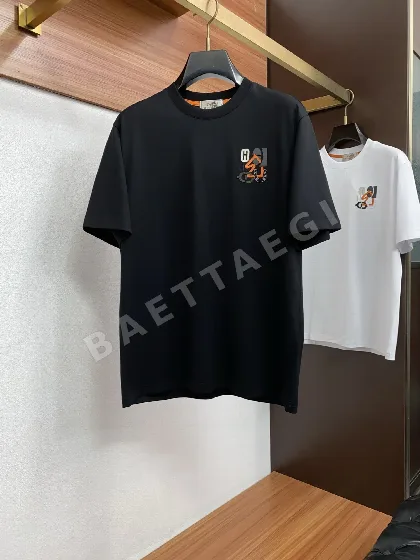 에르메스 로고 무늬 크루넥 코튼 반팔 티셔츠 49497