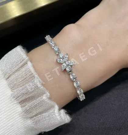 티파니 925 스털링 실버 다이아몬드 마퀴즈 클라스프 팔찌 71278