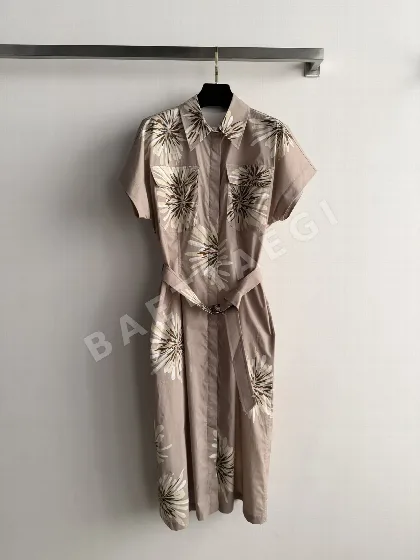 브루넬로쿠치넬리 베이지 프린트 반팔 셔츠 원피스