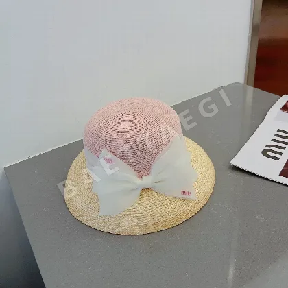 미우미우 컬러 블록 오간지 리본 밀짚모자 79465