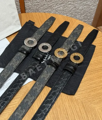 셀린느 차트 디스크 골드 버클 양면 가죽 벨트 174726