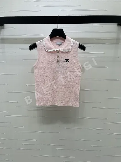샤넬 카라 니트 반팔 티셔츠 114915