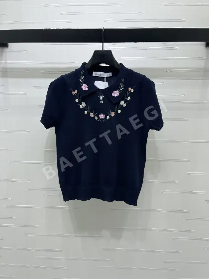 디올 자수 니트 카라 반팔 탑 51840