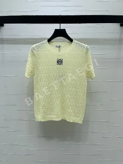 로에베 자수 마이크로 로고 시스루 울 반팔 탑 96799